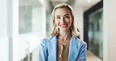 Buy stock photo Portrait, business and woman with confidence in office for career pride, about us and real estate. Smile, female realtor or ambition for property development, housing consultant and expansion project