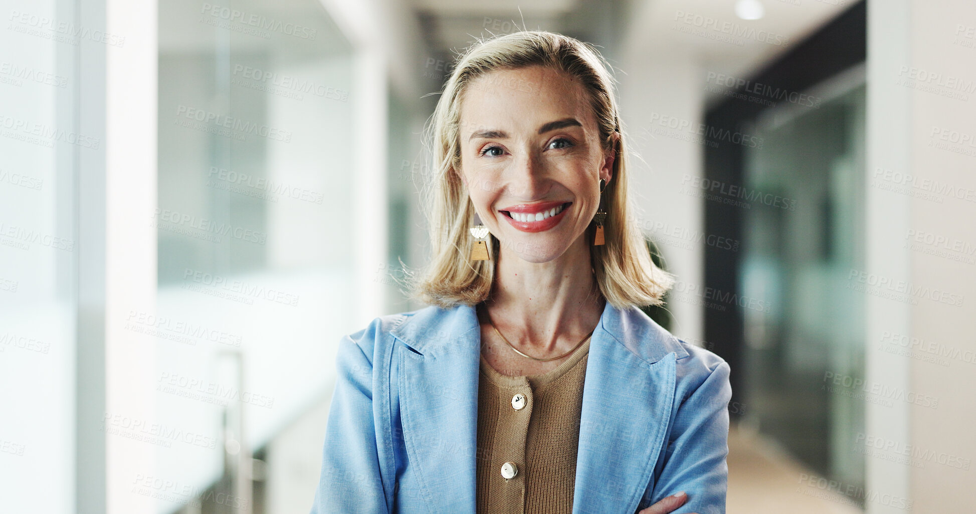 Buy stock photo Portrait, business and woman with confidence in office for career pride, about us and real estate. Smile, female realtor or ambition for property development, housing consultant and expansion project