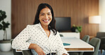 Happy, professional and portrait of businesswoman in office with confidence for finance career growth. Smile, pride and Asian female financial advisor with job opportunity or development in workplace