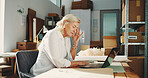 Stress, logistics and mature woman with laptop in office with mistake for delivery information. Headache, computer and female supply chain manager with email for distribution, cargo or freight delay.