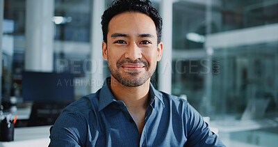 Buy stock photo Human resources, business man or portrait in office, confident or professional for talent acquisition. About us, recruitment or manager with pride for employee relations, we are hiring or opportunity