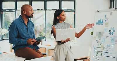 Buy stock photo Discussion, planning and business people in office, economy analysis and feedback for audit. Investor, coworking and employees in meeting, finance proposal and cooperation with profit review and tech