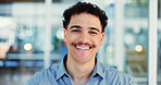 Portrait, business and man with smile in office for career pride, about us and accounting company. Happy, male person and ambition with confidence, financial bookkeeping and consultant for investment