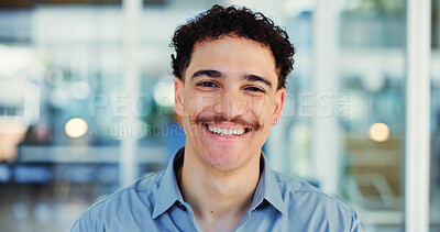 Buy stock photo Portrait, business and man with smile in office for career pride, about us and accounting company. Happy, male person and ambition with confidence, financial bookkeeping and consultant for investment