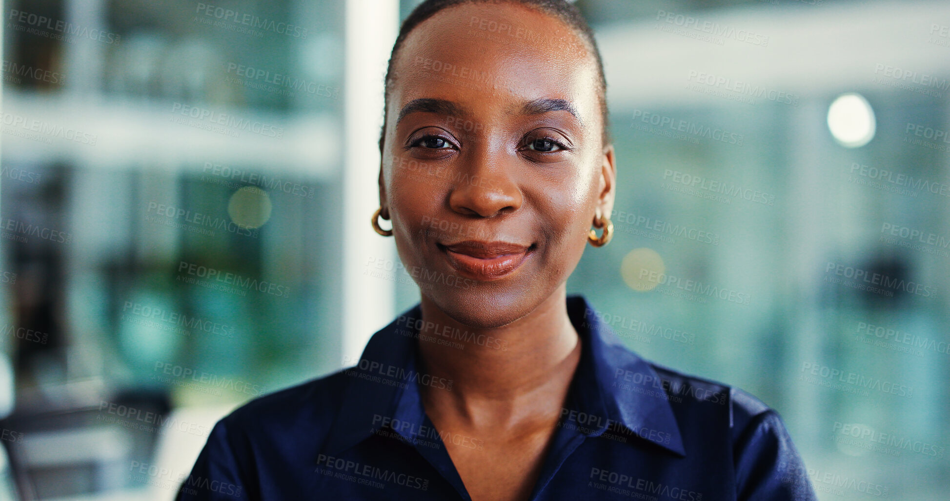 Buy stock photo Confident, business and black woman with portrait in office for career pride, about us and accountant. Happy, female person and ambition with skills, financial advisor and consultant for investment