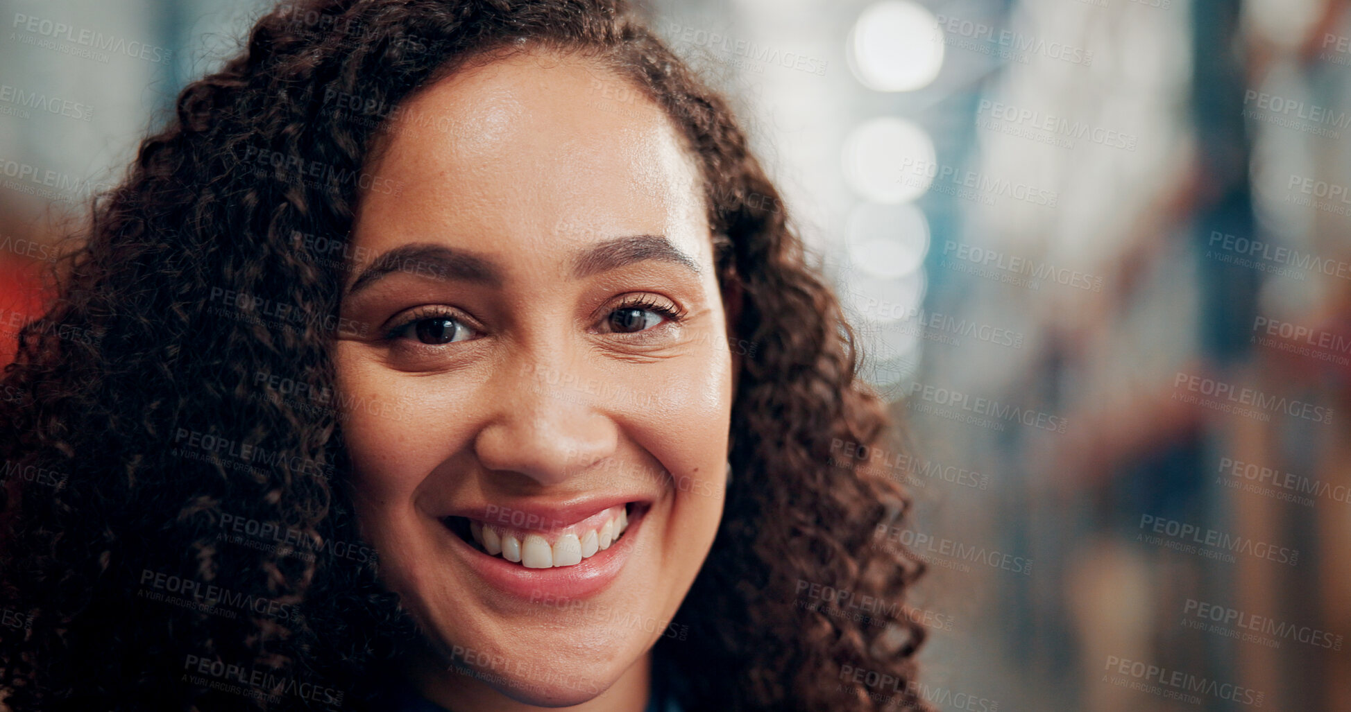 Buy stock photo Woman, smile and portrait at warehouse for shipping, inventory management or inspection for logistics. Person, happy and career with supply chain, storage or confident at distribution plant in Brazil