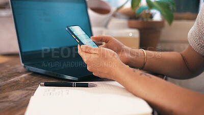 Buy stock photo Laptop, entrepreneur or hands with phone for research, small business or bank loan application. Pottery shop, tax details or person with tech for funding registration, startup capital or info