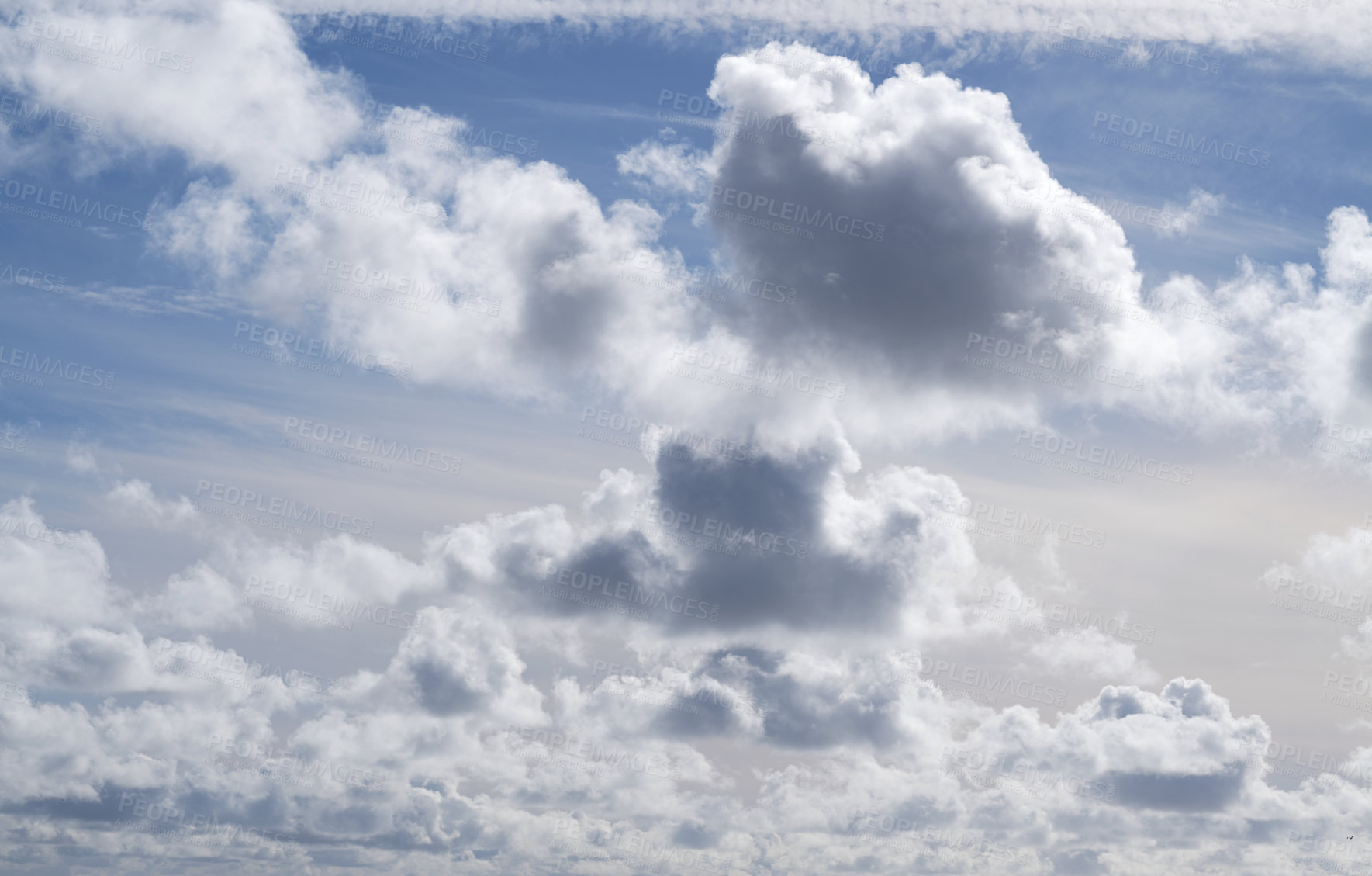 Buy stock photo Space, empty and clouds in blue sky for weather pattern, atmosphere and climate. Natural, background and scenic view of skyline with aesthetic for texture, wallpaper and environment in morning