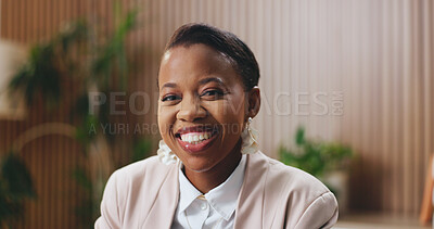 Buy stock photo Black woman, broker and smile in portrait at office with advisor, pride or employee at insurance company. African person, consultant and happy for confidence, risk management an agency in Nigeria