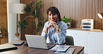 Laptop, smile and portrait with business woman in office for budget, account manager and audit. Planning, online trading proposal and investor report with mature person in agency for tax portfolio