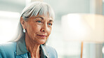 Reflection, idea and business woman in office for planning, finance or investment for project. Problem solving, reading and mature financial manager with choice for career development or opportunity