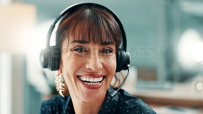 Buy stock photo Happy woman, portrait and consultant with headset for customer service or virtual assistance. Female person, employee or agent with smile, mic or communication for web help or support in call center
