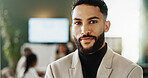 About us, boardroom and portrait of business man in office for meeting or wealth management. Development, finance and workshop with confident person in corporate workplace for investment banking