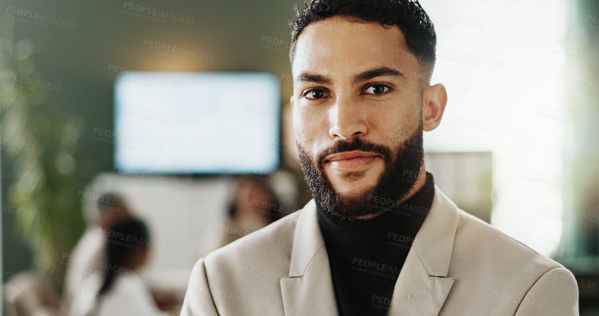 Buy stock photo About us, boardroom and portrait of business man in office for meeting or wealth management. Development, finance and workshop with confident person in corporate workplace for investment banking