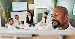 Presentation, teaching and speaker with staff in boardroom, business seminar and corporate training. Skill development workshop, finance planning or man with people in meeting, whiteboard or coaching