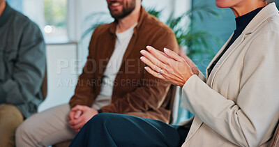 Buy stock photo Group, hands and applause for meeting in office, discussion and collaboration for training workshop. Team, clapping and people with smile for achievement, together and celebration with colleagues