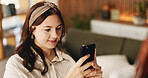 Woman, phone and photo with easel for painting with smile, hobby or creative process with post for project. Person, smartphone and canvas with mobile app, photography and social media at apartment