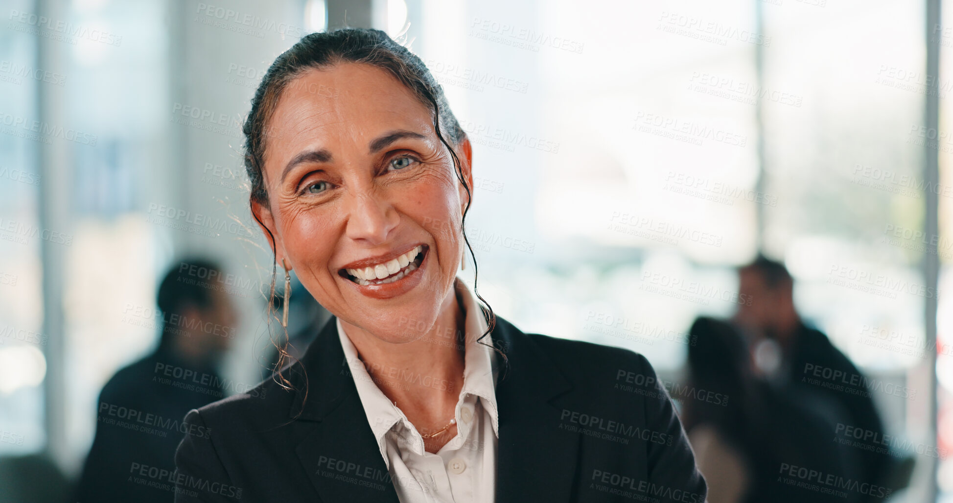 Buy stock photo Happy, business and woman with confidence in office for career pride, about us and real estate. Portrait, mature person and realtor with ambition for auction, representative and property development