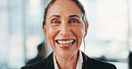 Happy, professional and face of mature businesswoman in office with confidence for law career growth. Smile, legal job and portrait of female attorney with pride for company about us in workplace.