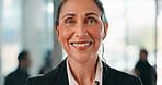 Smile, professional and face of mature businesswoman in office with confidence for law career growth. Happy, legal job and portrait of female attorney with pride for company about us in workplace.