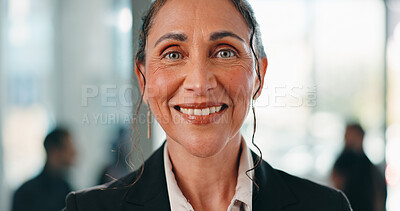 Buy stock photo Smile, professional and portrait of mature businesswoman in office with confidence for law career growth. Happy, legal job and female attorney with pride for company about us at workplace in Brazil.