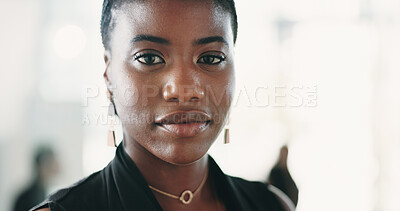 Buy stock photo Finance, portrait or black woman in office with pride, career or ambition as funding advisor. Space, expert or investment consultant with about us, confidence or experience in risk management.