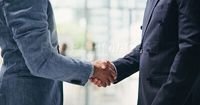 Buy stock photo Shaking hands, business people and deal at office with agreement for onboarding at human resources company. Staff, manager and hr services with handshake, welcome or recruitment at corporate agency
