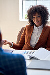 successful african american business woman meeting with client in office financial consultant sharing advice