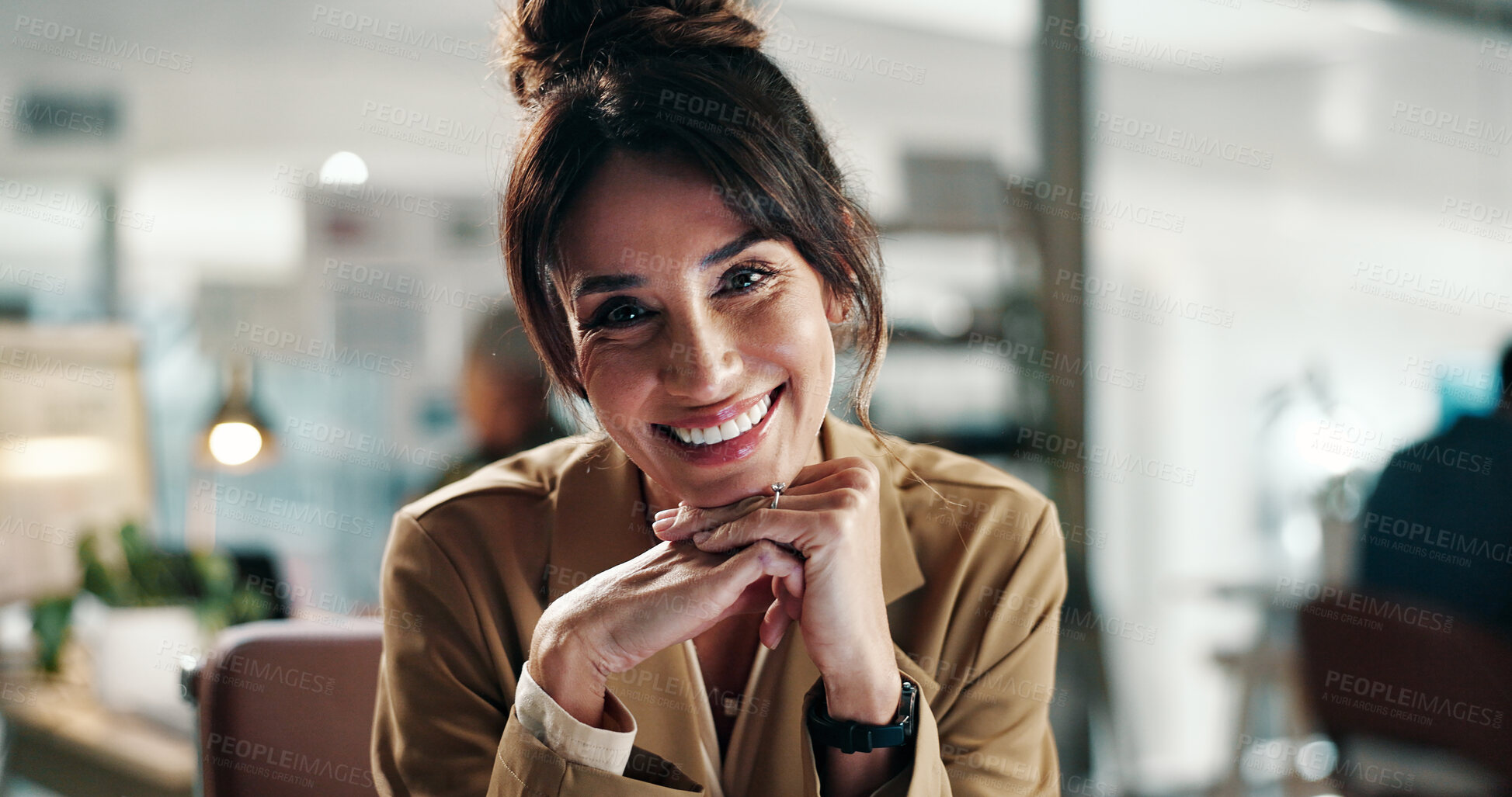 Buy stock photo Marketing, portrait or mature woman in office with smile, pride or job goals in advertisement agency. Happy, career or branding director with confidence, work or experience as media planner.