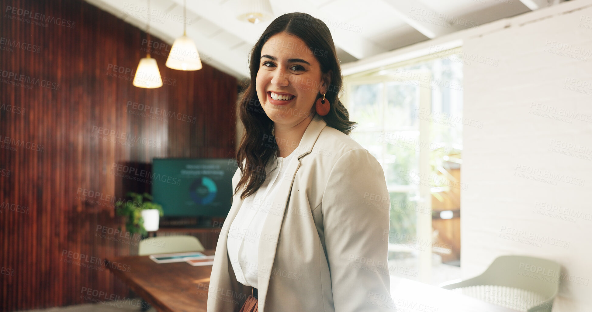 Buy stock photo Internship, portrait or businesswoman in office with smile, career or about us in creative industry. Happy, pride or marketing clerk with confidence, work or experience in campaign management.