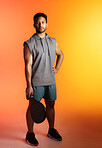 Fitness, sport and padel with portrait of man for serve, athlete and swing practice. Competition tournament, tennis match challenge and training with person on studio background for exercise