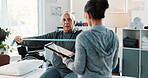Man, physiotherapist and resistance band with tablet for medical service, progress or recovery. People, mature patient with a disability and exercise for injury, rehabilitation and tech at clinic