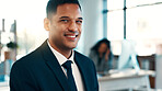 Portrait, business and man with smile in office for career pride, about us and real estate agent. Happy, male person and coworking with ambition, realtor and positive attitude for property auction