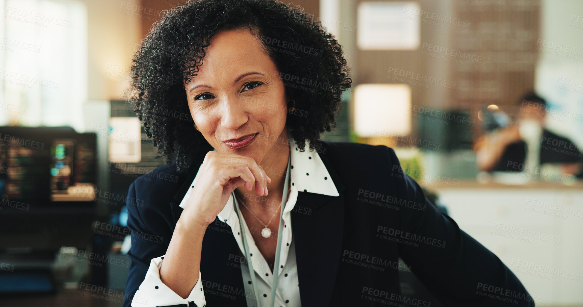 Buy stock photo Smile, programmer and portrait of business woman in office for web developer, it expert and research. Software engineer, coding update and database project with employee in tech startup for firewall
