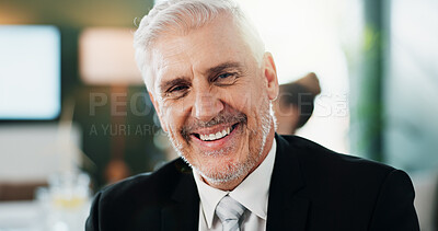 Buy stock photo Portrait, business and man with smile in meeting for career pride, about us and investment banker. Happy, mature person and job ambition for corporate finance, risk assessment and Financial advisory