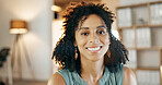 Creative, portrait and businesswoman with smile in office, confident or publicist with career growth. Happy, PR manager and person with pride for business development, public relations and ambitious