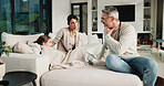 Doctor, mother and sick child in home with consultation, flu symptoms or medical advice for wellness. People, mom and daughter in living room with pediatrician, healthcare or discussion for recovery.