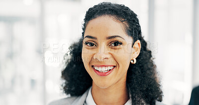 Buy stock photo Portrait, woman and lawyer with smile in office for career pride, about us and legal advisory. Happy, female person or attorney with confidence, positive attitude and representative for corporate law