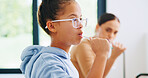 Bathroom, brushing teeth and girl in glasses with mother for dental hygiene or morning routine. Oral care, support and toothbrush of daughter with single parent woman in apartment for mouth cleaning