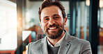 Accountant, happy and portrait of businessman in office with confidence for finance career. Smile, professional and male financial manager with pride for company about us at workplace in Germany