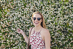 Portrait Beautiful travel woman smiling in front of jasmine flowers