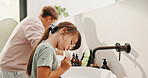 Dental, routine or children in house with toothbrush, cavity prevention or oral care in child growth. Wellness, mouth or kids with tool, bacteria reduction or hygiene habit in childhood development.