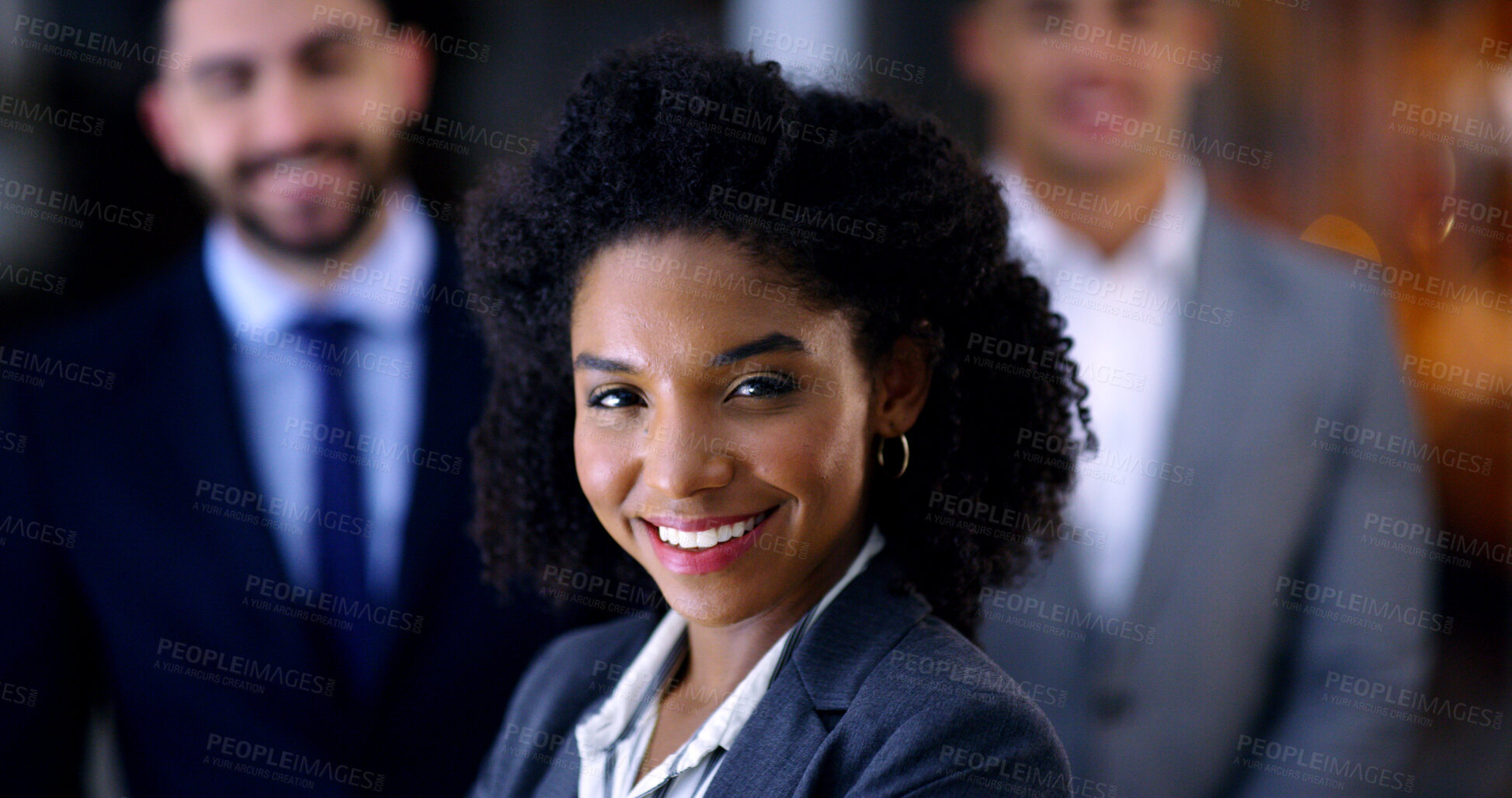 Buy stock photo Business, night and portrait of woman in office for corporate leadership or finance career. About us, late and smile of happy wealth manager in dark workplace for financial growth or investment