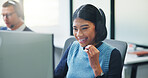 Call center, smile and business woman in office for insurance agent, consulting and advisor. Claims policy, help desk and cover regulation consultant with employee in agency for contact and coworking