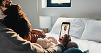 Doctor, phone screen and telehealth with mother of child in home bedroom for medical consulting. App, healthcare and video call with family pediatrician on mobile for advice, feedback or support