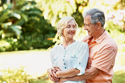 Buy stock photo Shot of a senior couple enjoying the day together