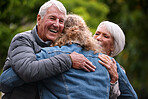 young man hugging mother and father smiling embracing son feeling happy family reunion