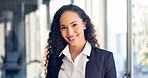 Portrait, businesswoman and lawyer in office with smile, legal experience and pride for career growth. Happy, female person and corporate attorney in firm with confidence, law compliance or about us.