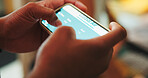 Flight, hands and person with phone screen for ticket, online checkin and confirm travel info. Tourist, tech display and network in home with agency website, efficient service or digital registration