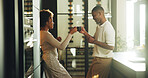 Happy, couple and cheers in kitchen with coffee, bonding together and love for relationship commitment. Married, black people and toast in home with warm drink, care and connection on weekend break.